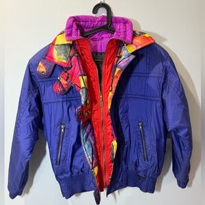Skiing Passport Vintage Ski Jacket. Purple. Small.